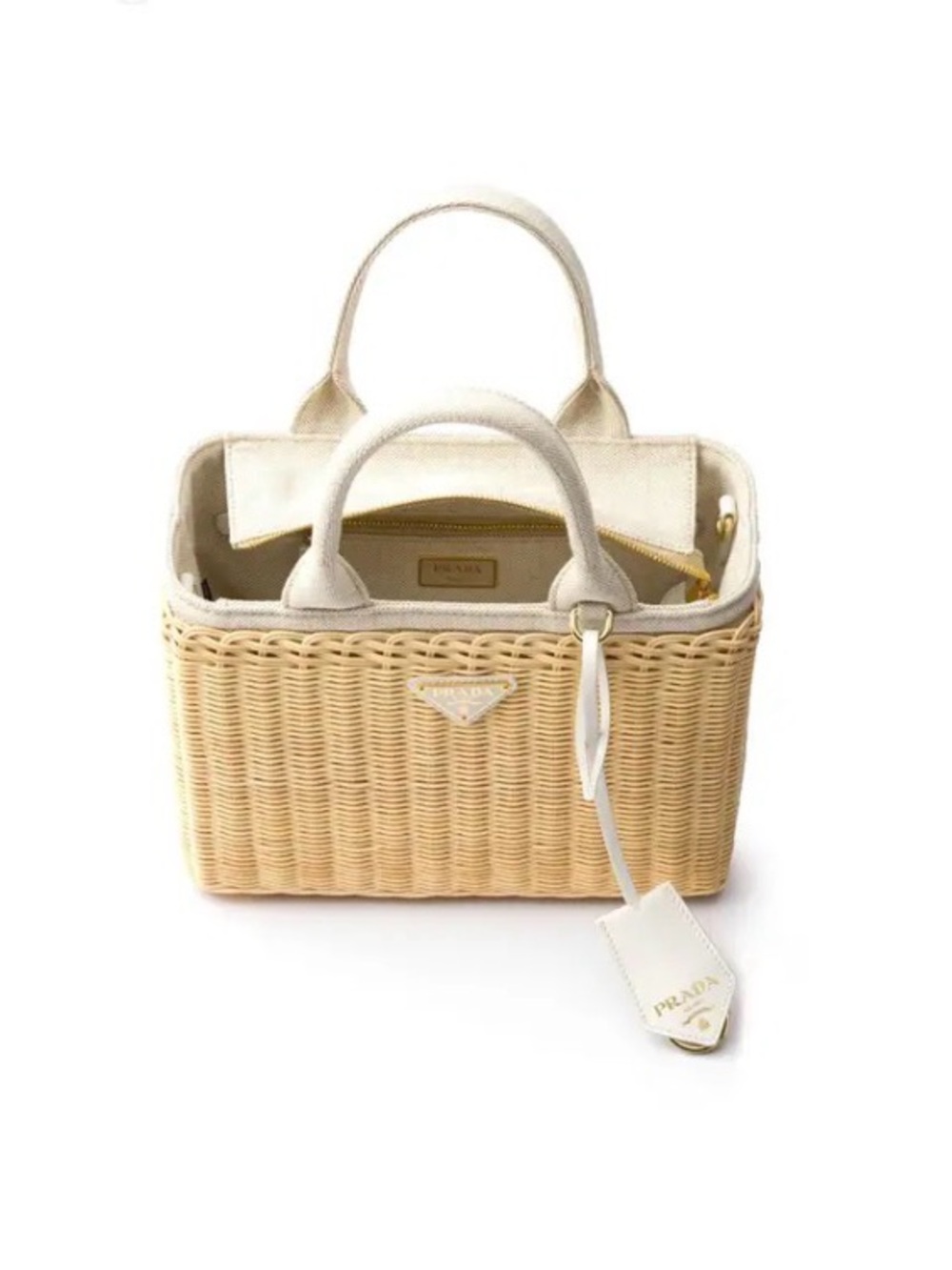 Prada White Leather & Natural Wicker Tote - Picture 4 of 15